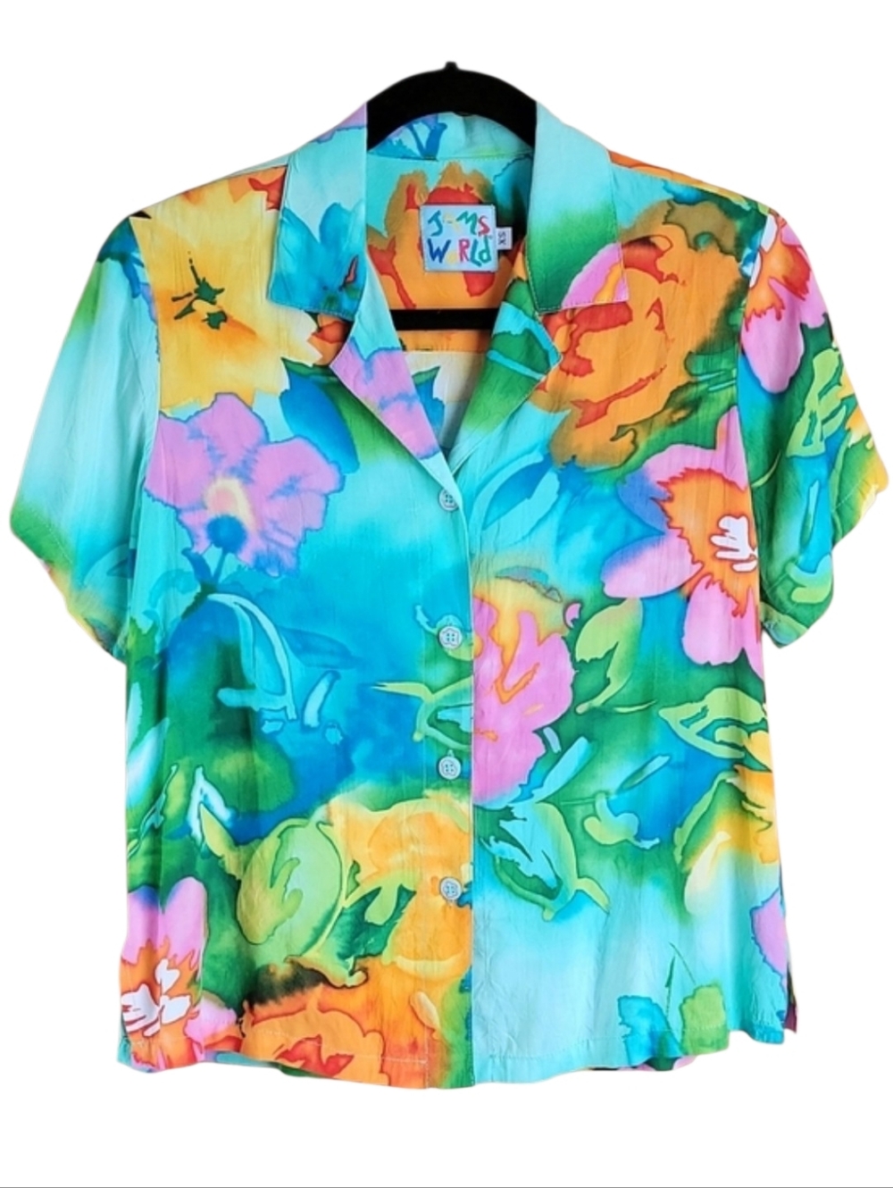 Vintage Jams World Watercolor Parisian Garden Rayon Short Sleeve Top Size XS